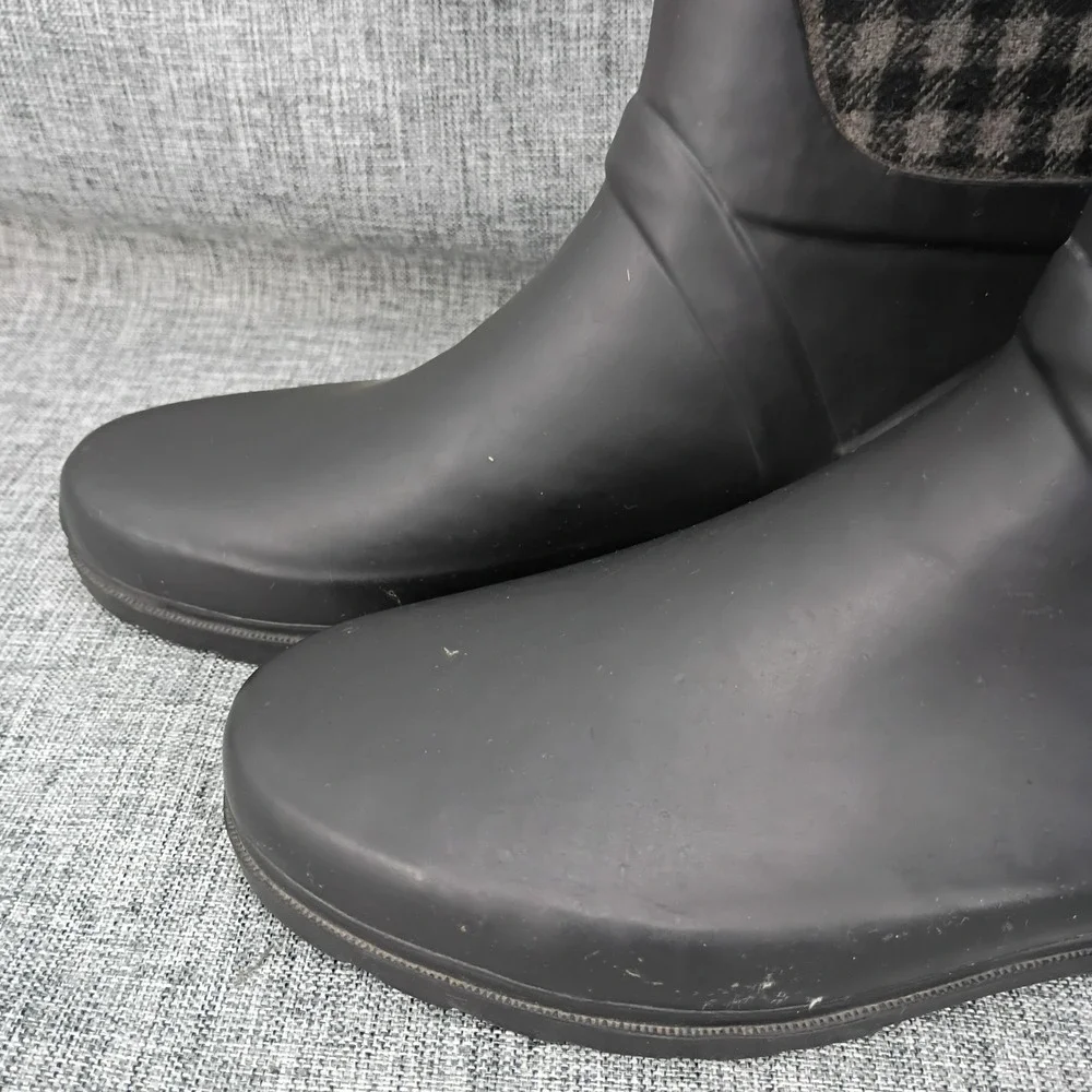 Apple Bottoms Womens 8 Plaid Rain Boots Black Gray Rhinestone Buckle Y2K Rubber